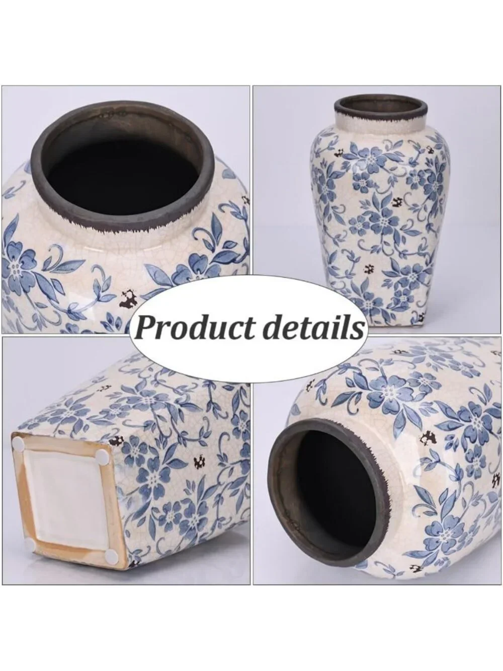 Vintage Blue and White Floral Vase - 9.7